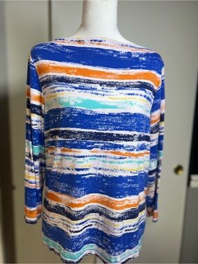 Ruby Rd. Blue Multi-Stripe Long Sleeve Top